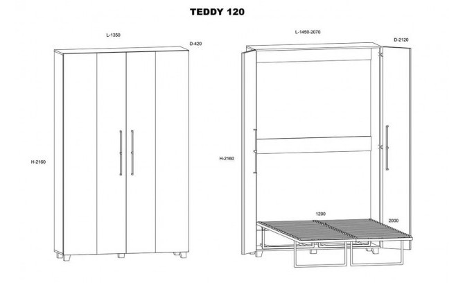 Откидная шкаф-кровать TEDDY 120 MEBLOCROSS